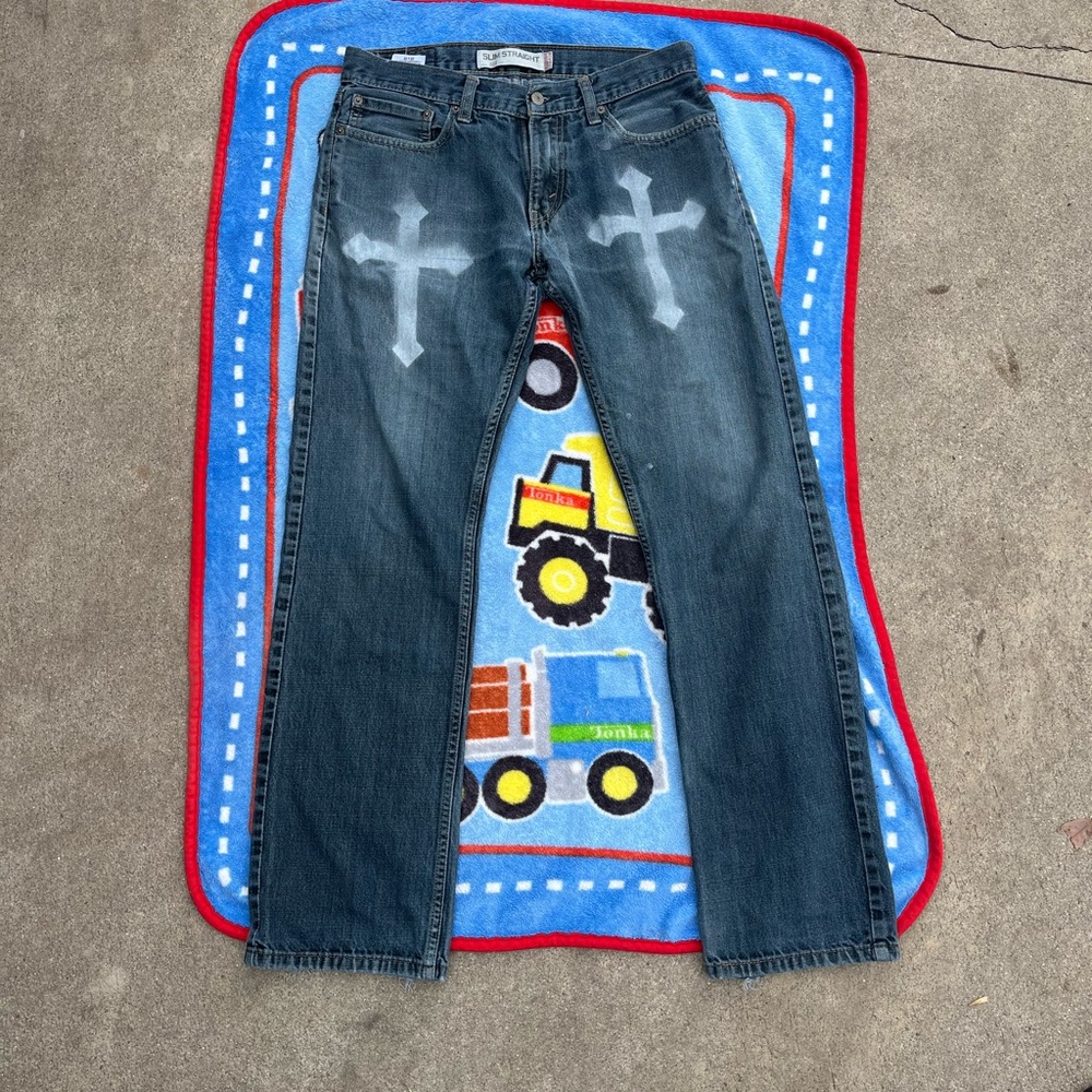 Blue Jeans with Cross Design